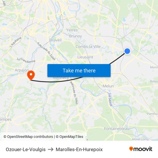 Ozouer-Le-Voulgis to Marolles-En-Hurepoix map