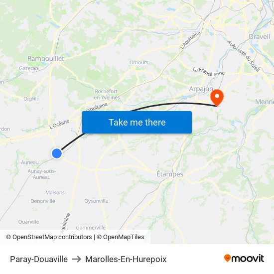 Paray-Douaville to Marolles-En-Hurepoix map