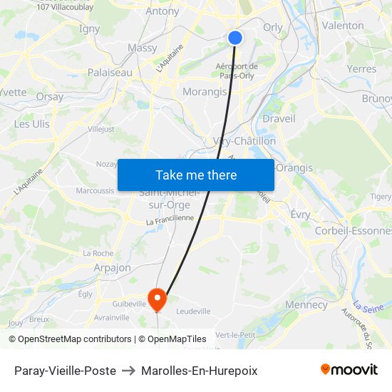 Paray-Vieille-Poste to Marolles-En-Hurepoix map