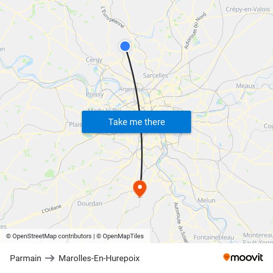 Parmain to Marolles-En-Hurepoix map