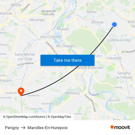 Perigny to Marolles-En-Hurepoix map