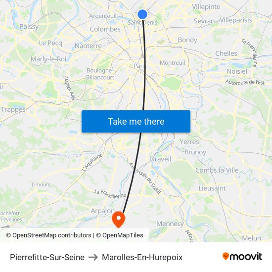 Pierrefitte-Sur-Seine to Marolles-En-Hurepoix map