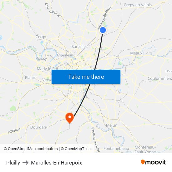 Plailly to Marolles-En-Hurepoix map