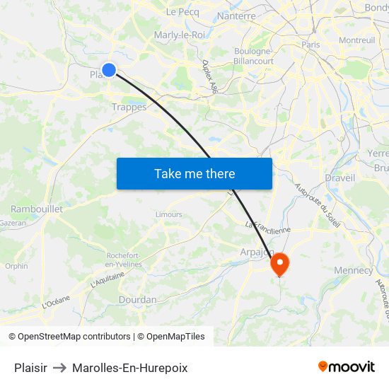 Plaisir to Marolles-En-Hurepoix map