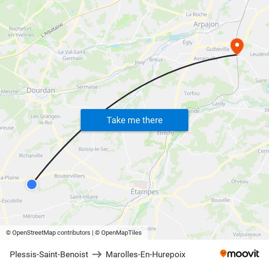 Plessis-Saint-Benoist to Marolles-En-Hurepoix map