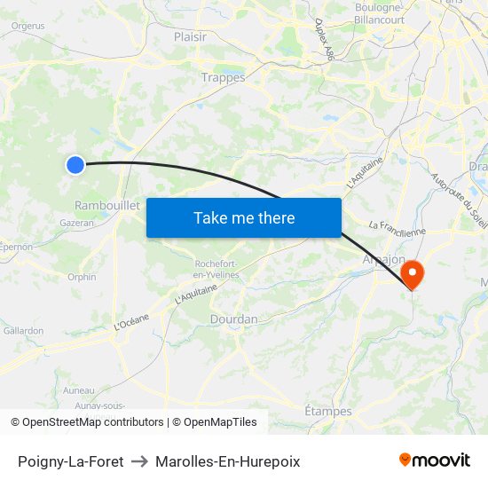 Poigny-La-Foret to Marolles-En-Hurepoix map