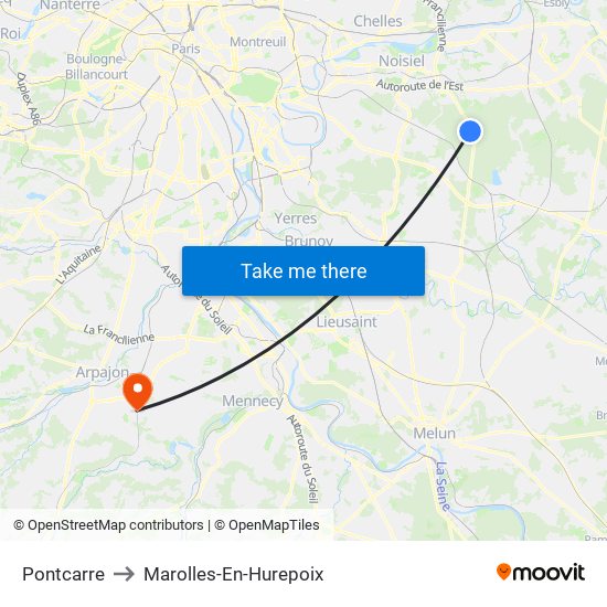 Pontcarre to Marolles-En-Hurepoix map