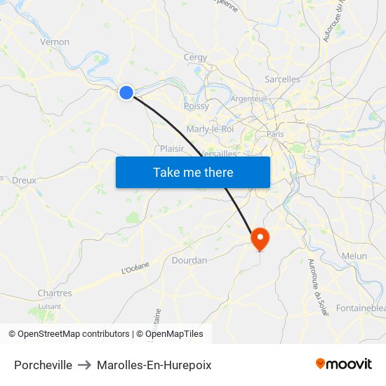 Porcheville to Marolles-En-Hurepoix map