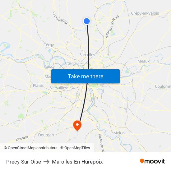 Precy-Sur-Oise to Marolles-En-Hurepoix map