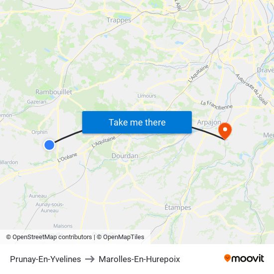 Prunay-En-Yvelines to Marolles-En-Hurepoix map