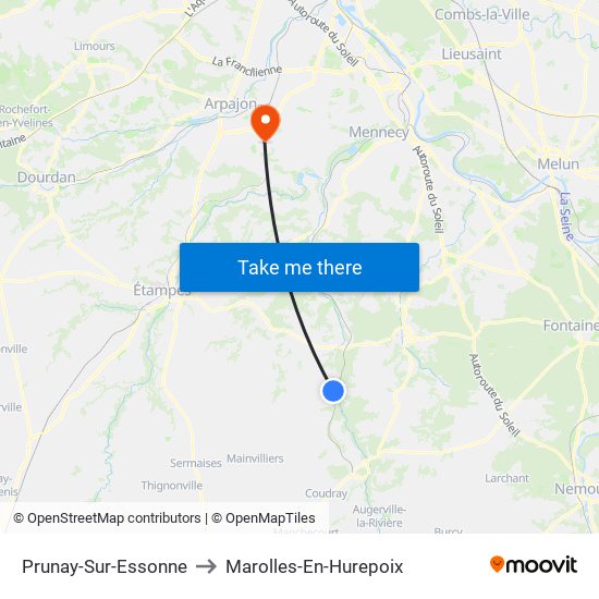 Prunay-Sur-Essonne to Marolles-En-Hurepoix map