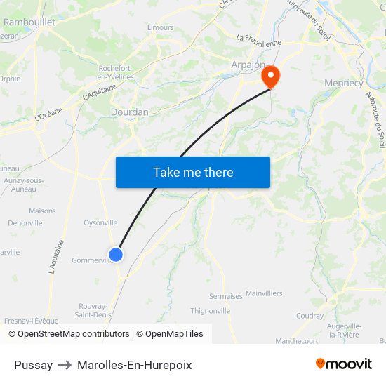 Pussay to Marolles-En-Hurepoix map