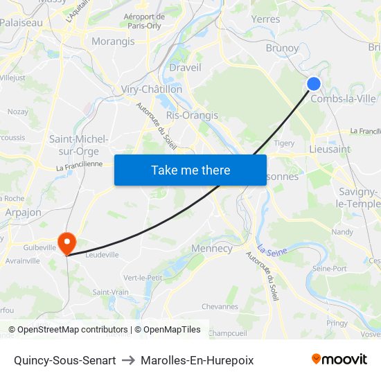 Quincy-Sous-Senart to Marolles-En-Hurepoix map