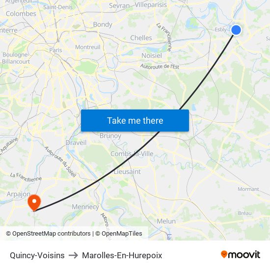 Quincy-Voisins to Marolles-En-Hurepoix map