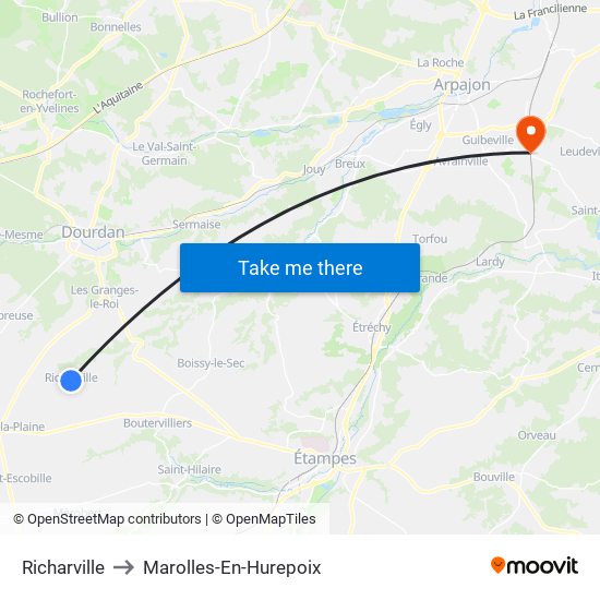 Richarville to Marolles-En-Hurepoix map