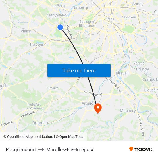 Rocquencourt to Marolles-En-Hurepoix map