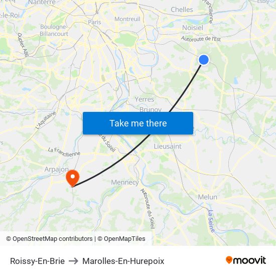 Roissy-En-Brie to Marolles-En-Hurepoix map