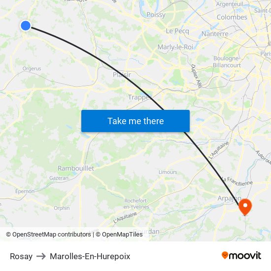 Rosay to Marolles-En-Hurepoix map
