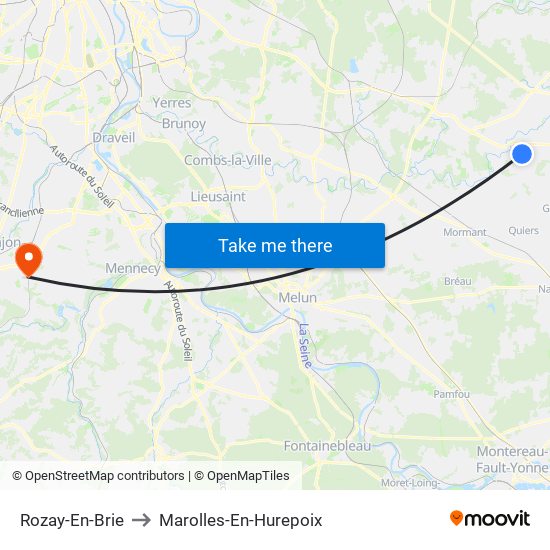 Rozay-En-Brie to Marolles-En-Hurepoix map