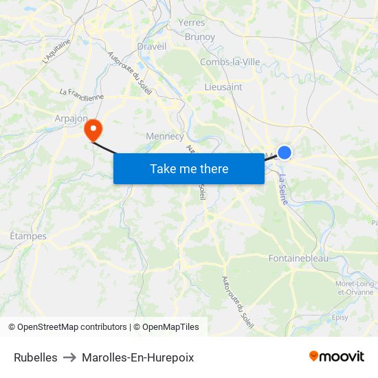 Rubelles to Marolles-En-Hurepoix map