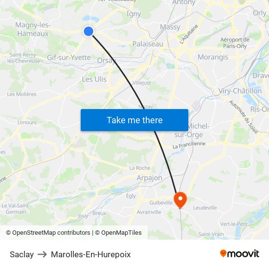 Saclay to Marolles-En-Hurepoix map