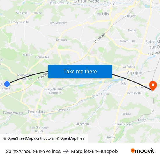 Saint-Arnoult-En-Yvelines to Marolles-En-Hurepoix map