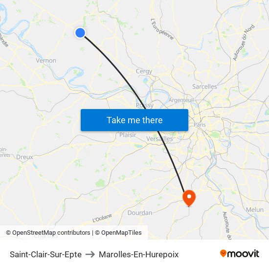 Saint-Clair-Sur-Epte to Marolles-En-Hurepoix map