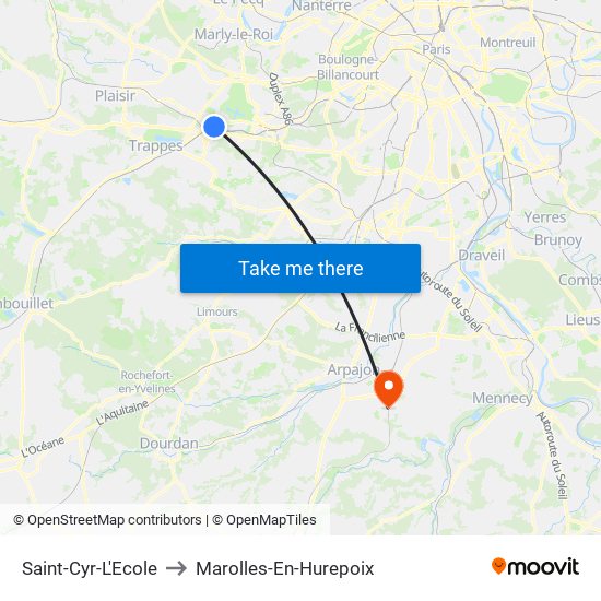 Saint-Cyr-L'Ecole to Marolles-En-Hurepoix map