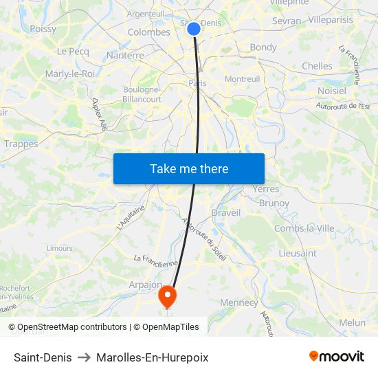 Saint-Denis to Marolles-En-Hurepoix map