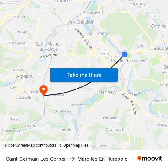 Saint-Germain-Les-Corbeil to Marolles-En-Hurepoix map