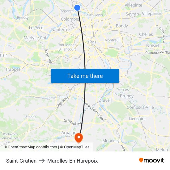 Saint-Gratien to Marolles-En-Hurepoix map