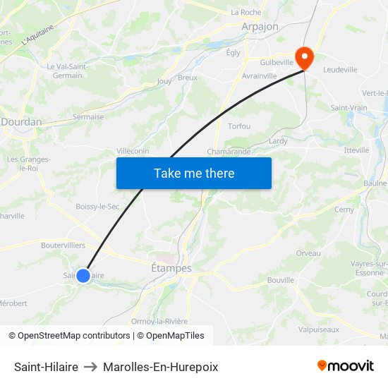 Saint-Hilaire to Marolles-En-Hurepoix map