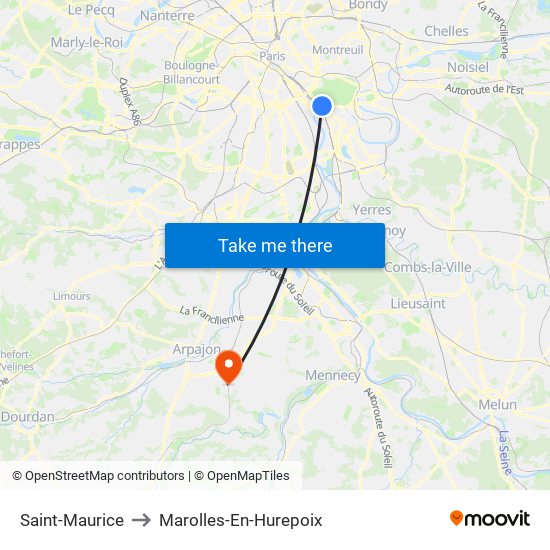 Saint-Maurice to Marolles-En-Hurepoix map