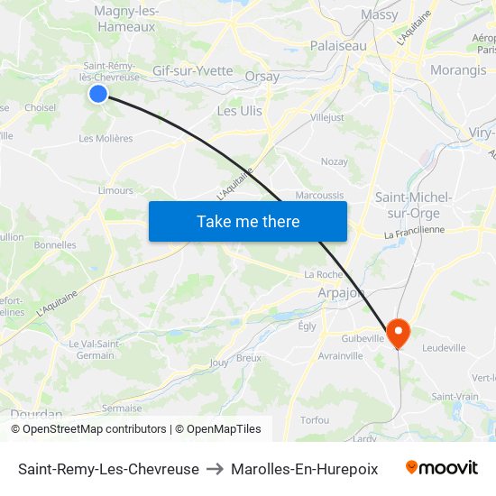 Saint-Remy-Les-Chevreuse to Marolles-En-Hurepoix map