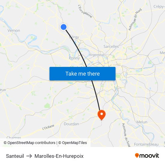 Santeuil to Marolles-En-Hurepoix map