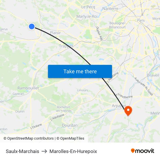 Saulx-Marchais to Marolles-En-Hurepoix map