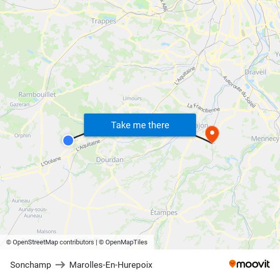 Sonchamp to Marolles-En-Hurepoix map