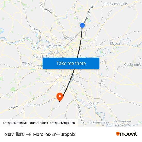 Survilliers to Marolles-En-Hurepoix map