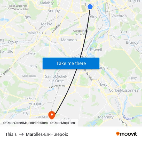 Thiais to Marolles-En-Hurepoix map