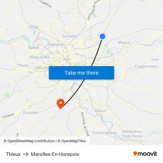Thieux to Marolles-En-Hurepoix map