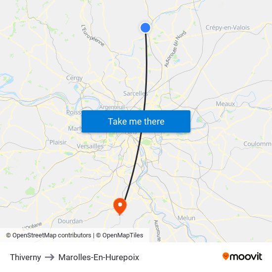 Thiverny to Marolles-En-Hurepoix map