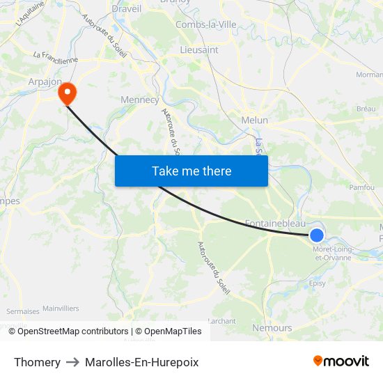 Thomery to Marolles-En-Hurepoix map