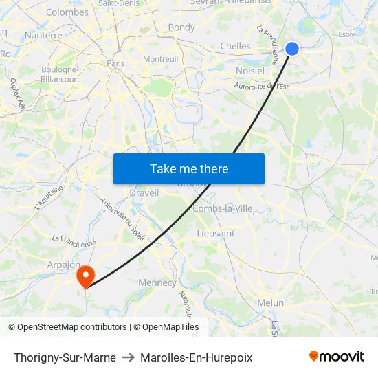 Thorigny-Sur-Marne to Marolles-En-Hurepoix map
