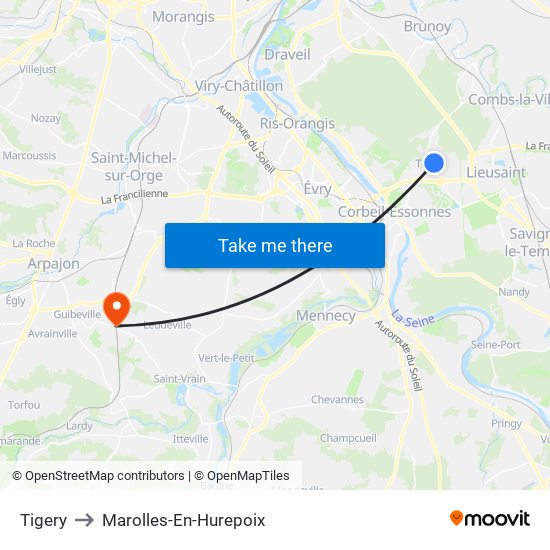 Tigery to Marolles-En-Hurepoix map