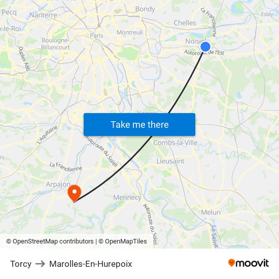 Torcy to Marolles-En-Hurepoix map