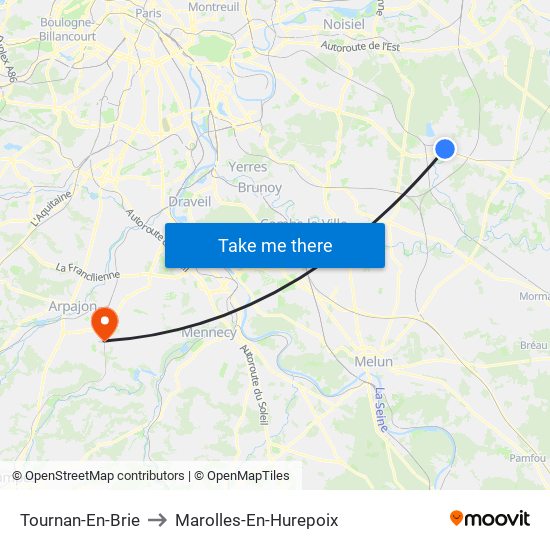 Tournan-En-Brie to Marolles-En-Hurepoix map