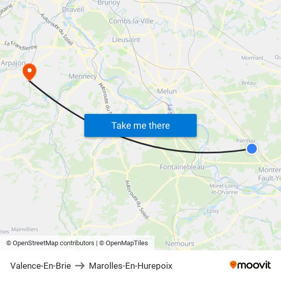 Valence-En-Brie to Marolles-En-Hurepoix map