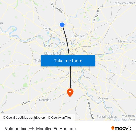 Valmondois to Marolles-En-Hurepoix map