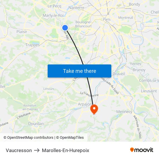 Vaucresson to Marolles-En-Hurepoix map