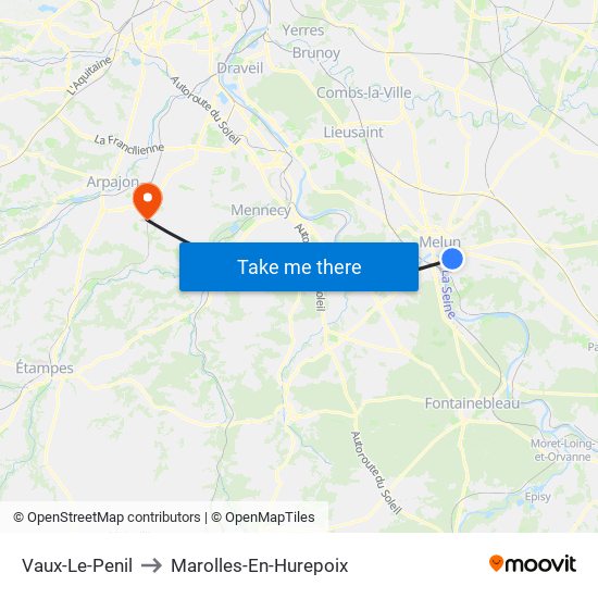 Vaux-Le-Penil to Marolles-En-Hurepoix map